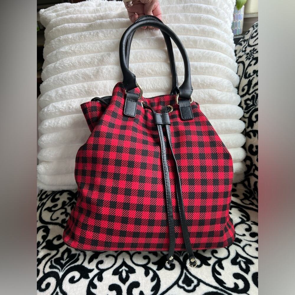 Red & Black Buffalo Plaid Talbots Drawstring Bucket Bag